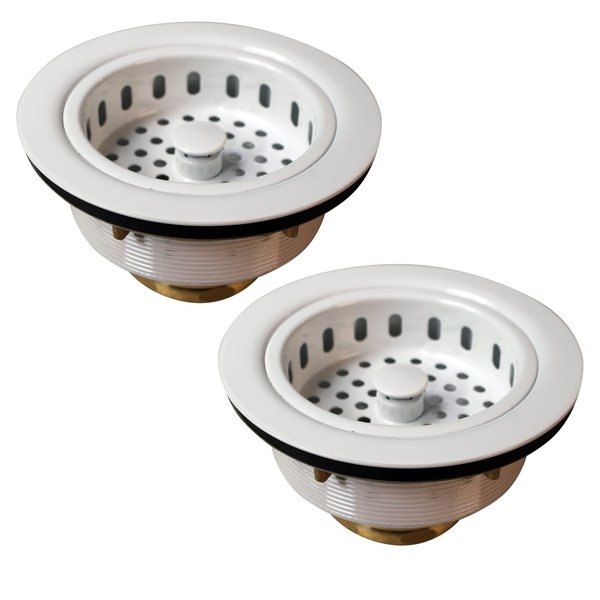 Westbrass Two Post Style Large Kitchen Basket Strainers in Powdercoated White D2145-50